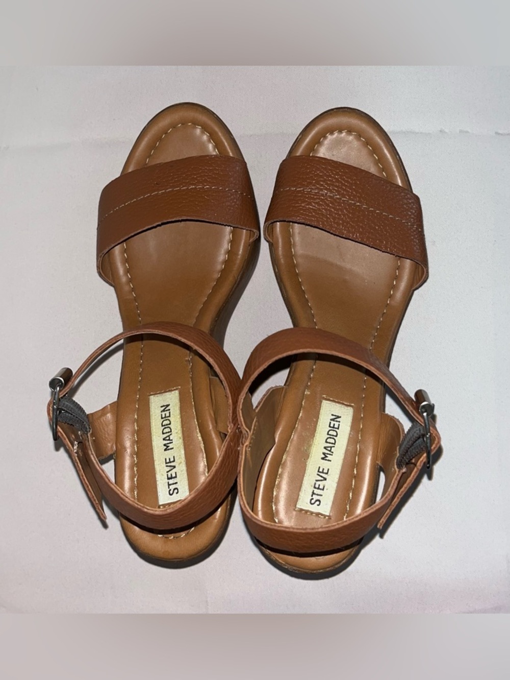 Steve Madden Tan Ankle-Strap Leather Sandals